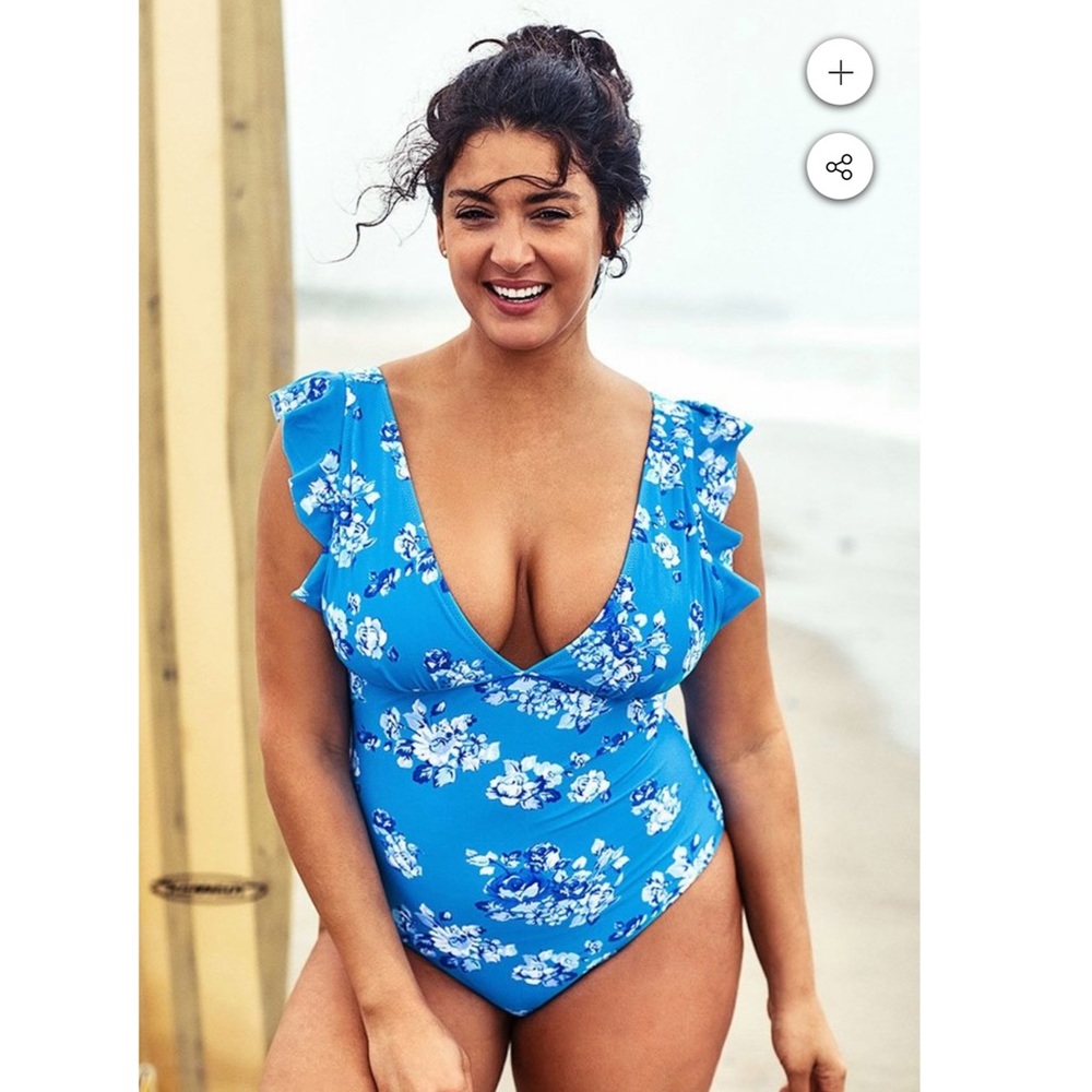 BLUE RUFFLED PLUS SIZE ONE PIECE SWIMSUIT